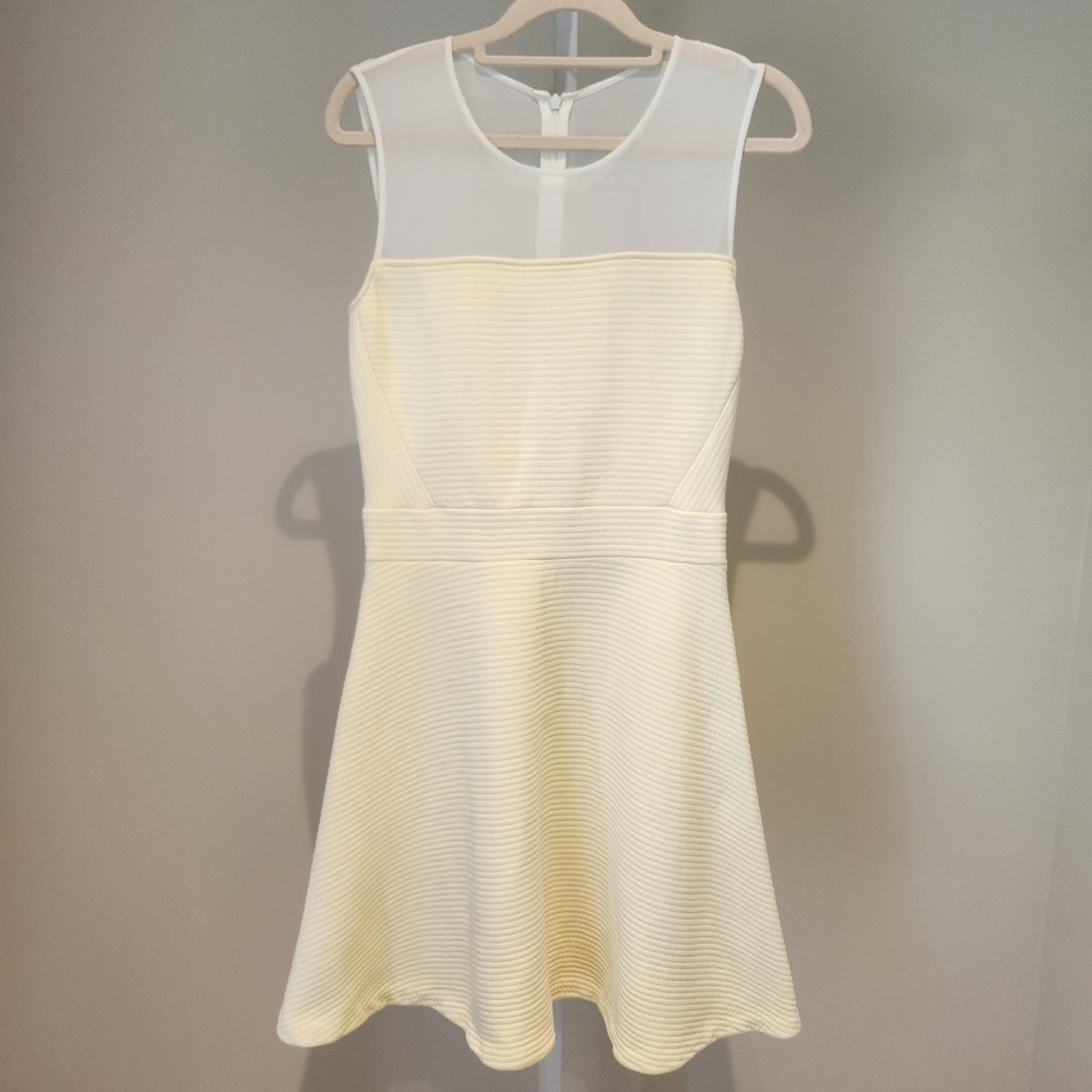 Sandro Paris Sz 2 Butter Yellow A-line Sheer Mesh Mini Dress Sleeveless